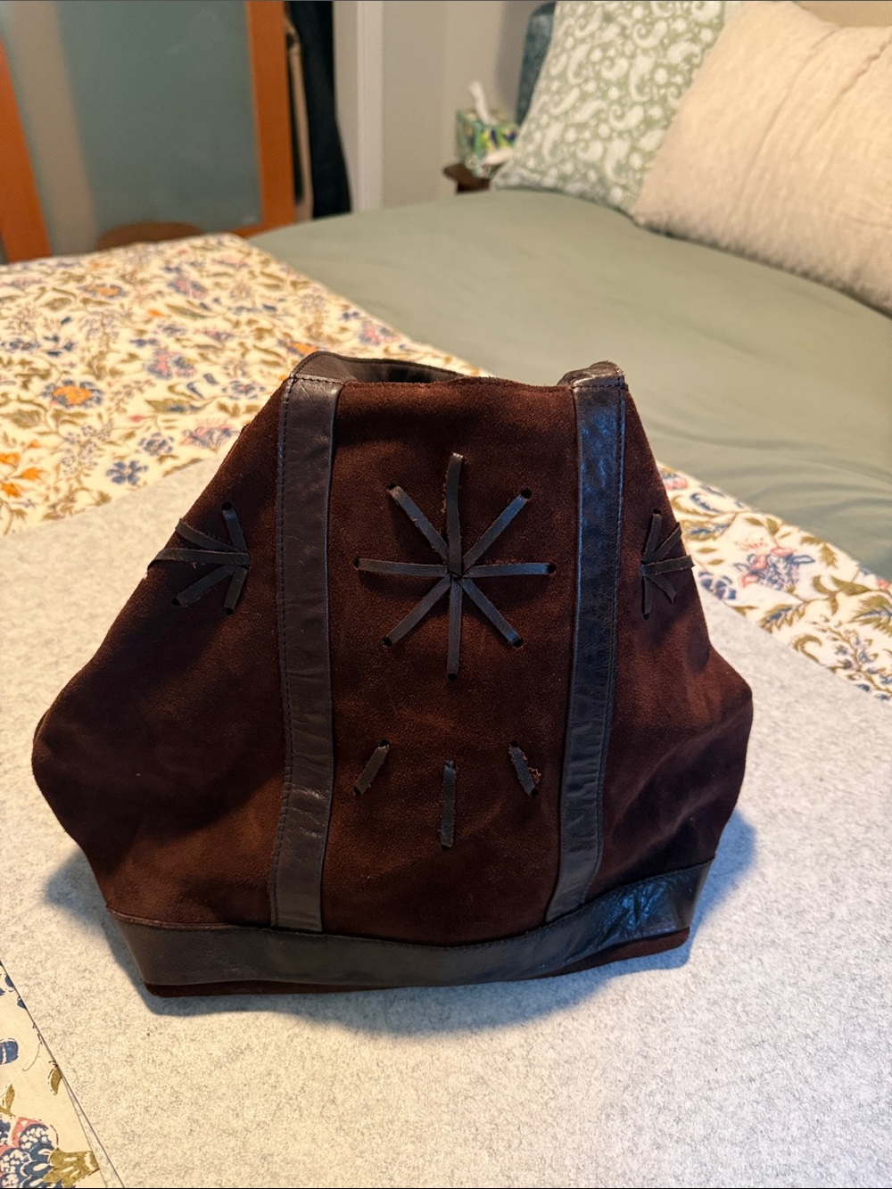 Vanessa Bruno Dark Brown Suede Tote with Black Trim
